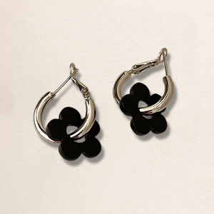 Black flower-hoop earrings